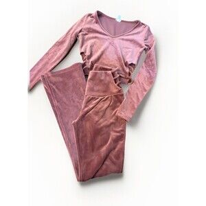 Kyoyo 2pc Velour Lounge Set Dusty Rose Cut-Out Crop Top & Flare Pants Size XS